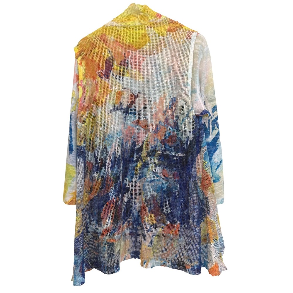Jess & Jane Womens M 2pc Set Boho Abstract Floral Mesh Vest & Long Sleeve Top - Picture 6 of 8